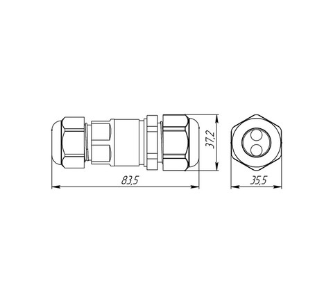 Кабельный соединитель LGT-Prom-Connector-2 габаритный чертеж